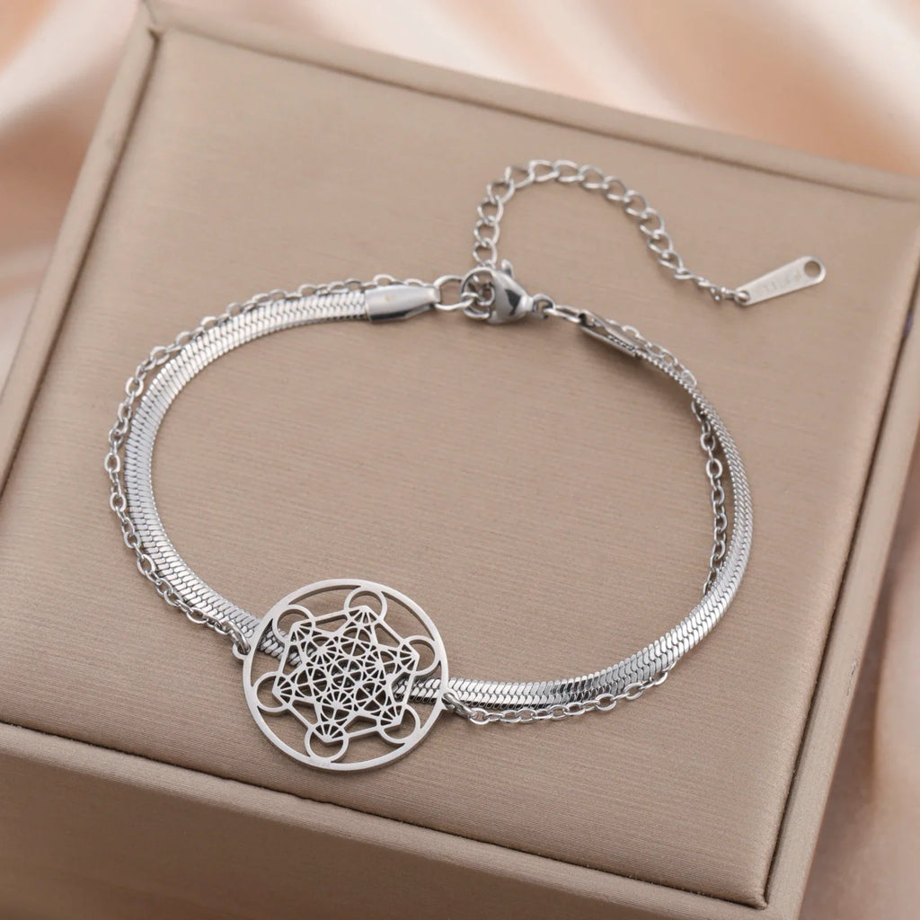 Bracelet avec Pendentif Cube de Métatron argent