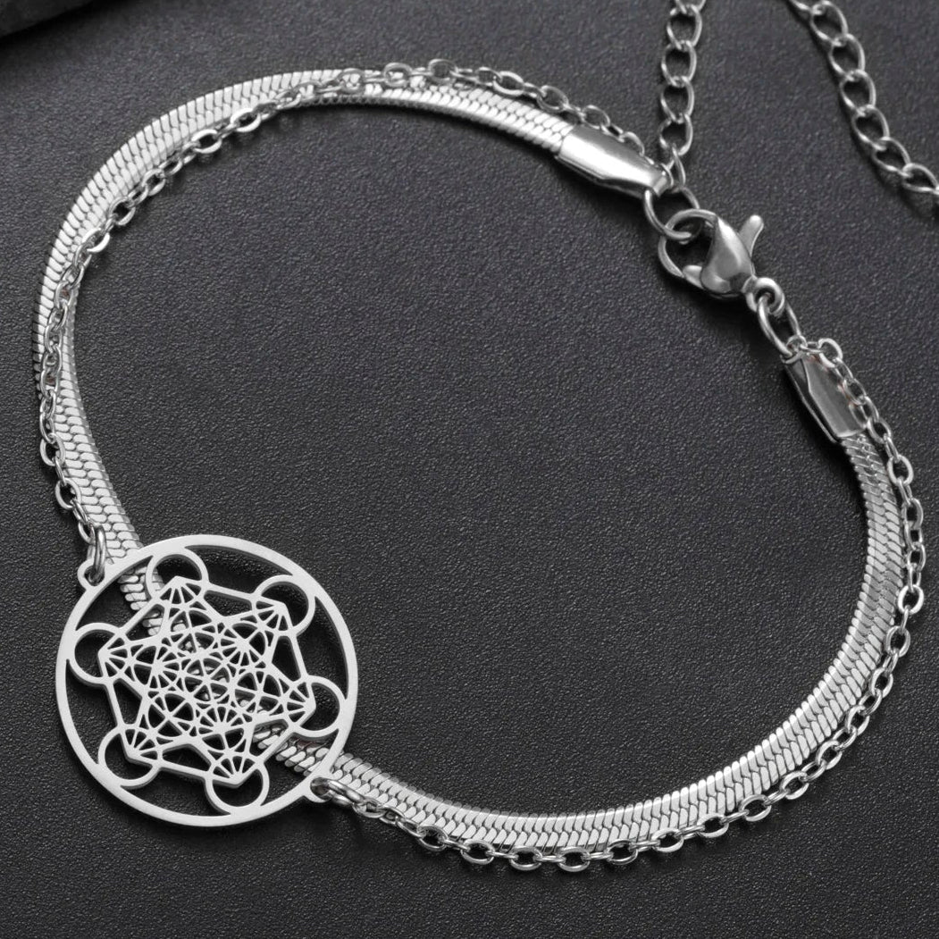 Bracelet avec Pendentif Cube de Métatron argent