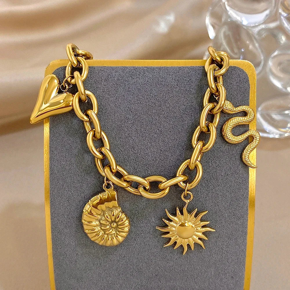 Bracelet avec Soleil et Coquillages pour Homme ou Femme or