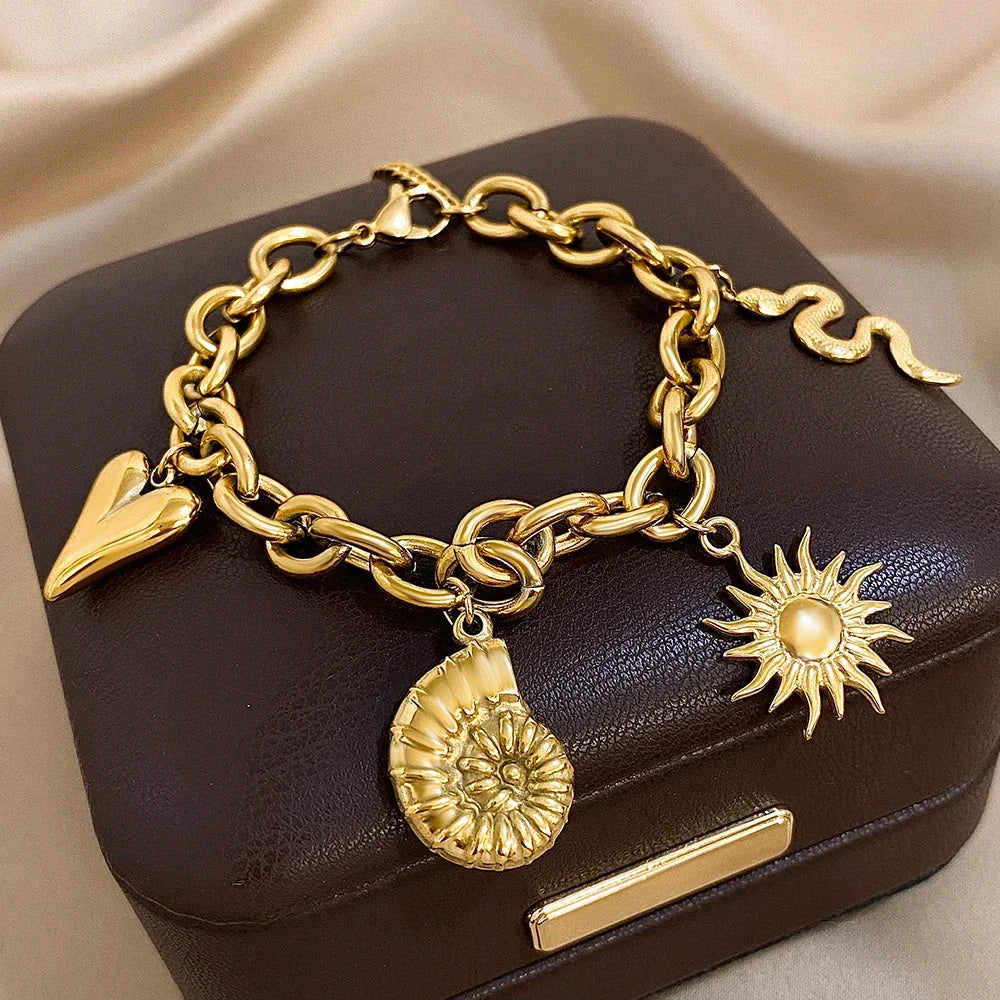Bracelet avec Soleil et Coquillages pour Homme ou Femme or