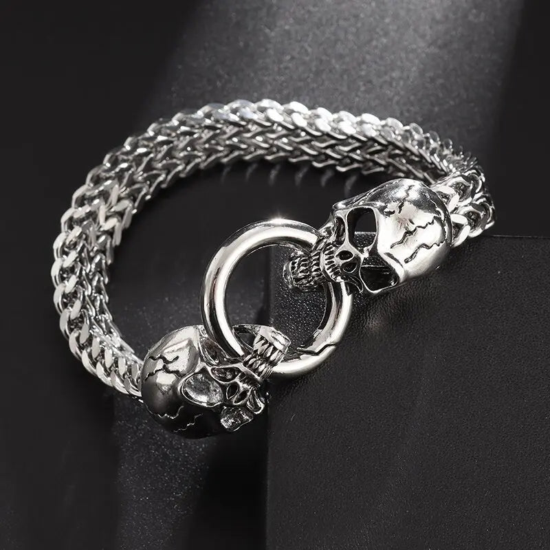 Bracelet avec Têtes de Morts pour Homme argent