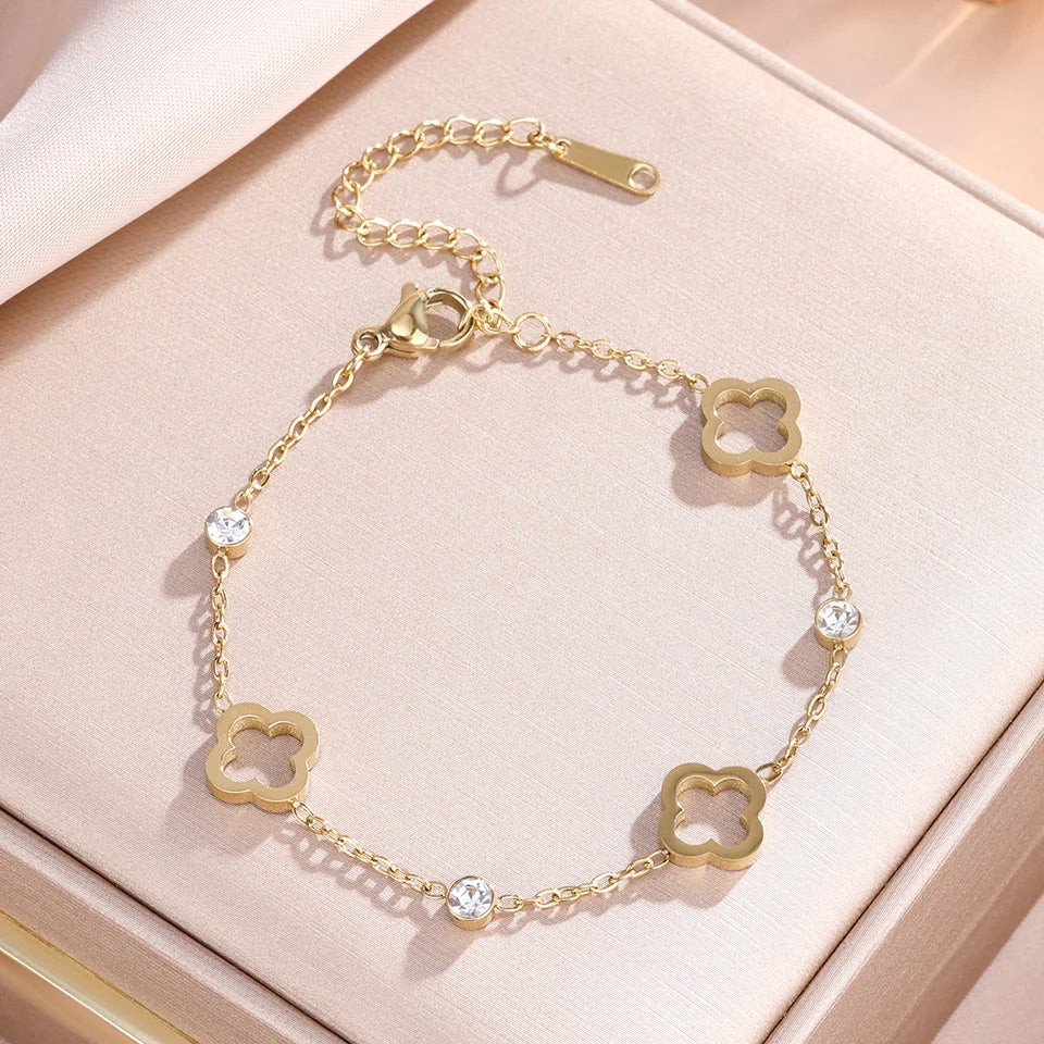 Armbånd med firkløver med 4 blade med guld zirkon