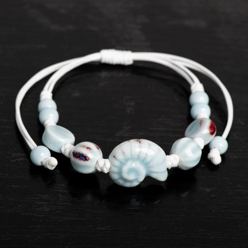 Bracelet Bohême Coquillage Escargot bleu