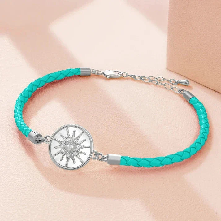 Bracelet Compas en Cuir Boussole Rose des Vents turquoise argent