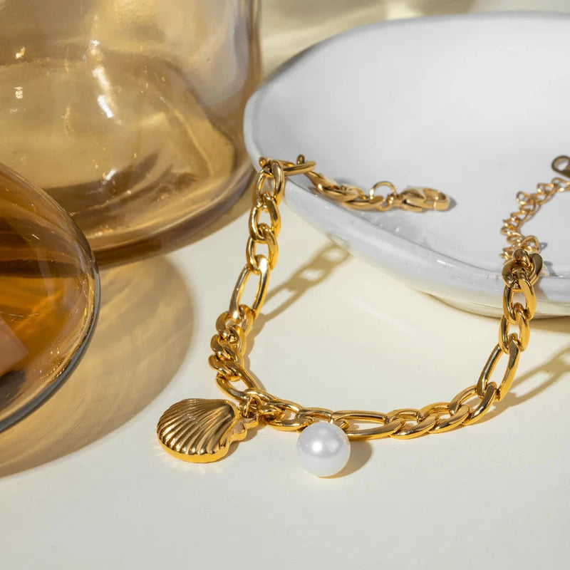 Bracelet Coquille Saint-Jacques et Perle Coquillage pour Femme