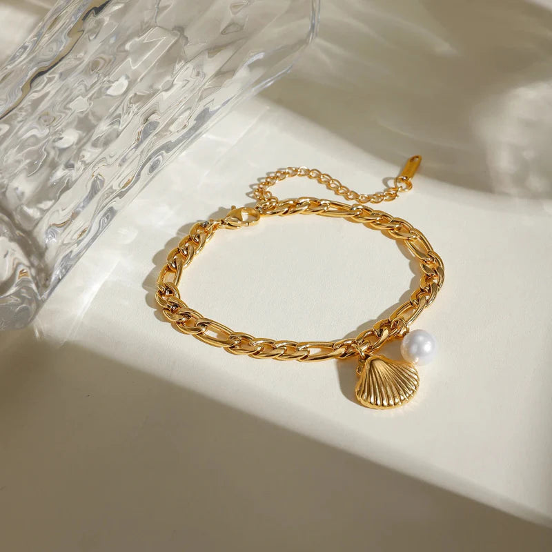 Bracelet Coquille Saint-Jacques et Perle Coquillage pour Femme