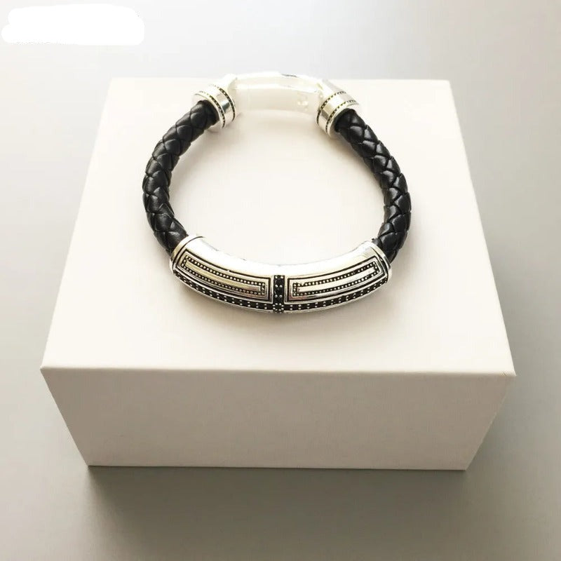 Bransoletka z rustykalnym krzyżem ze skóry - Exception®