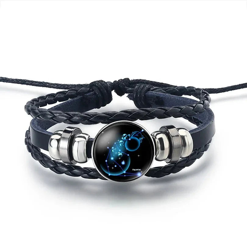 Bracelet Cuir Signe du Zodiaque 12 Constellations verseau