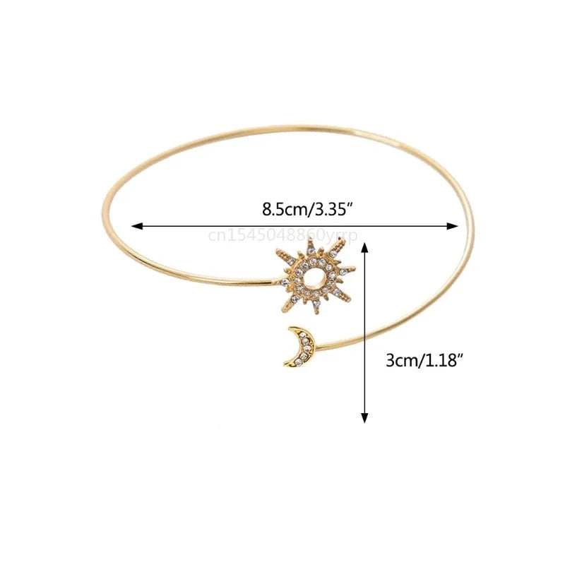 Bransoletka na ramię dla kobiet Słońce Księżyc - Ozdoba łańcuch na ramię i biżuteria na biceps złota