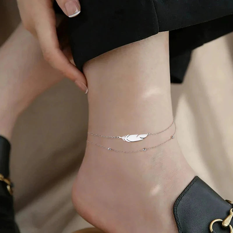 Bransoletka na kostkę Pióro srebrna