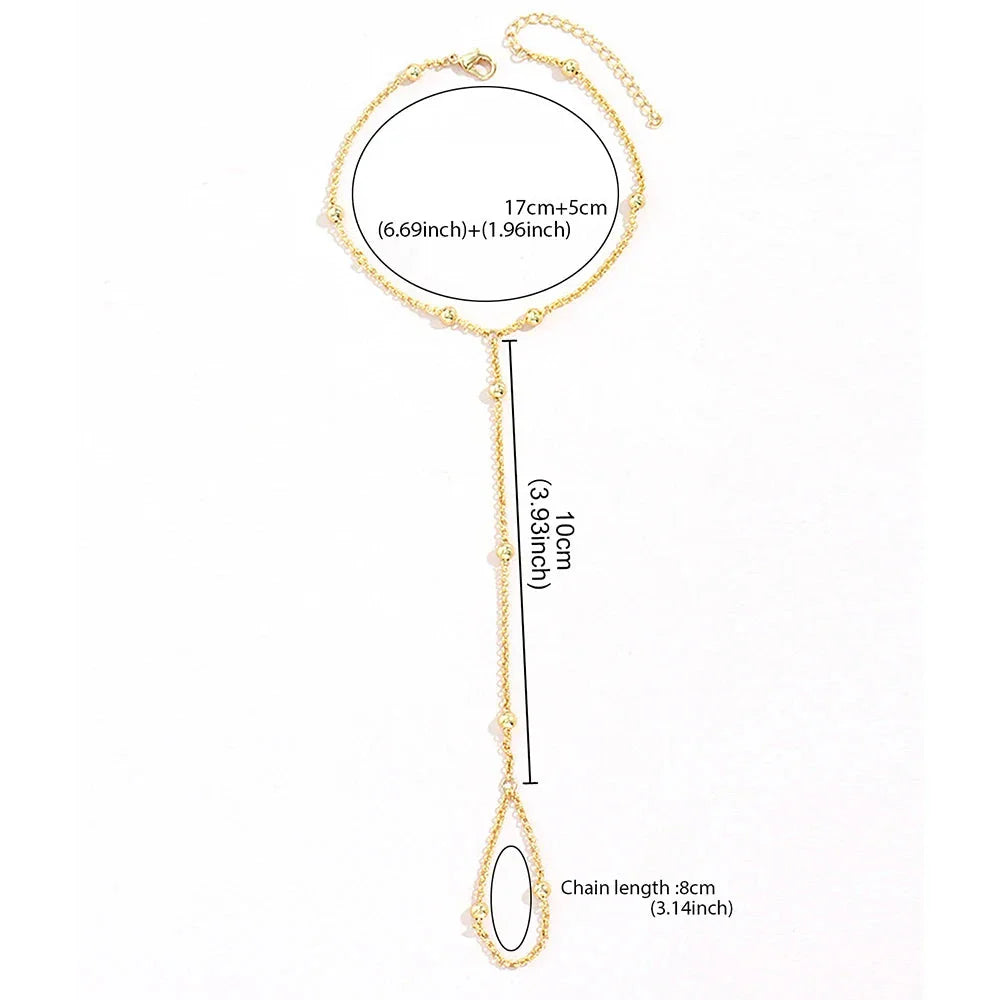 Bracelet de Main Boules Bijou Femme Chaîne Main & Doigt or