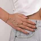 Bransoletka na rękę w kształcie węża dla kobiet, łańcuszek na rękę i palec, złoty