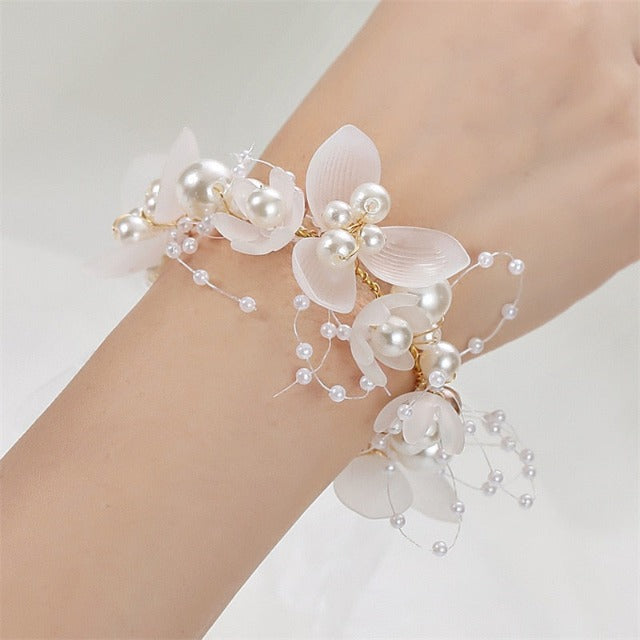 Bracelet de Mariage Perles et Fleurs