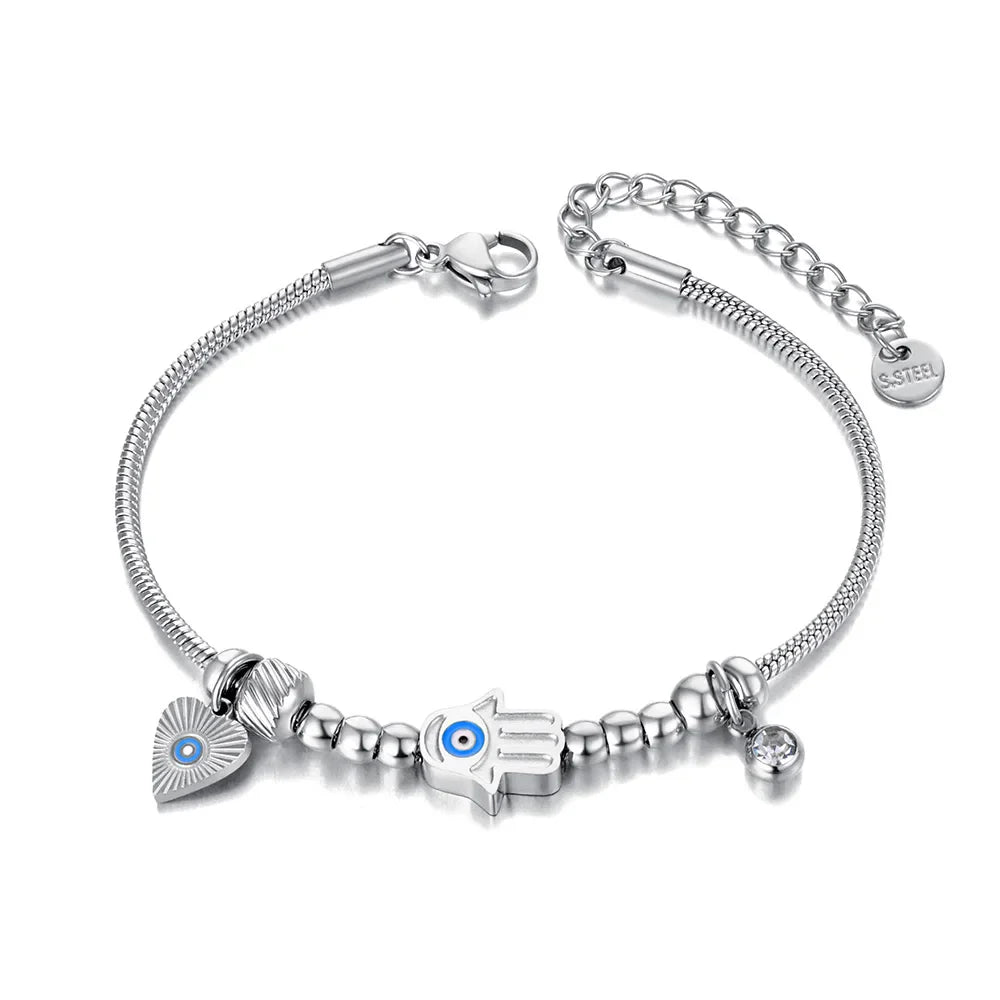Bracelet de Protection avec Main de Fatma et Oeil Bleu argent