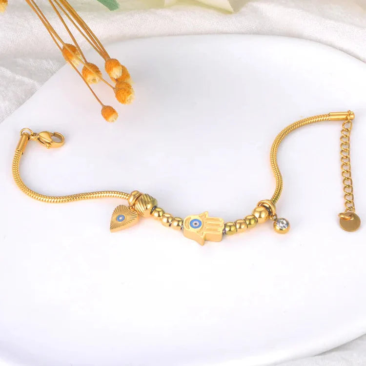 Bracelet de Protection avec Main de Fatma et Oeil Bleu or