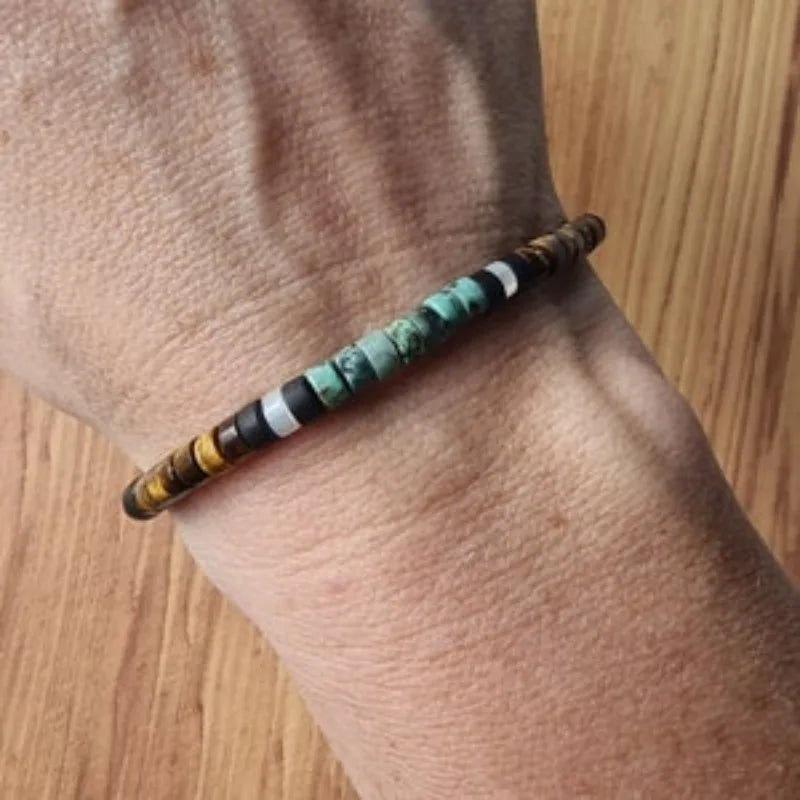 Bransoletka ochronna z naturalnych kamieni Oko Tygrysa i Amazonit 