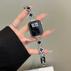 Wymienny pasek do Apple Watch – wzór koniczyny w kolorze czarno-srebrnym