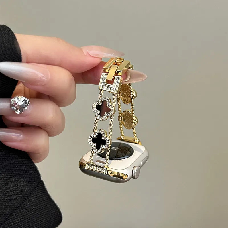 Wymienny pasek do Apple Watch – wzór koniczyny w kolorze złotym