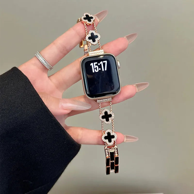 Wymienny pasek do Apple Watch – wzór koniczyny w kolorze różowego złota