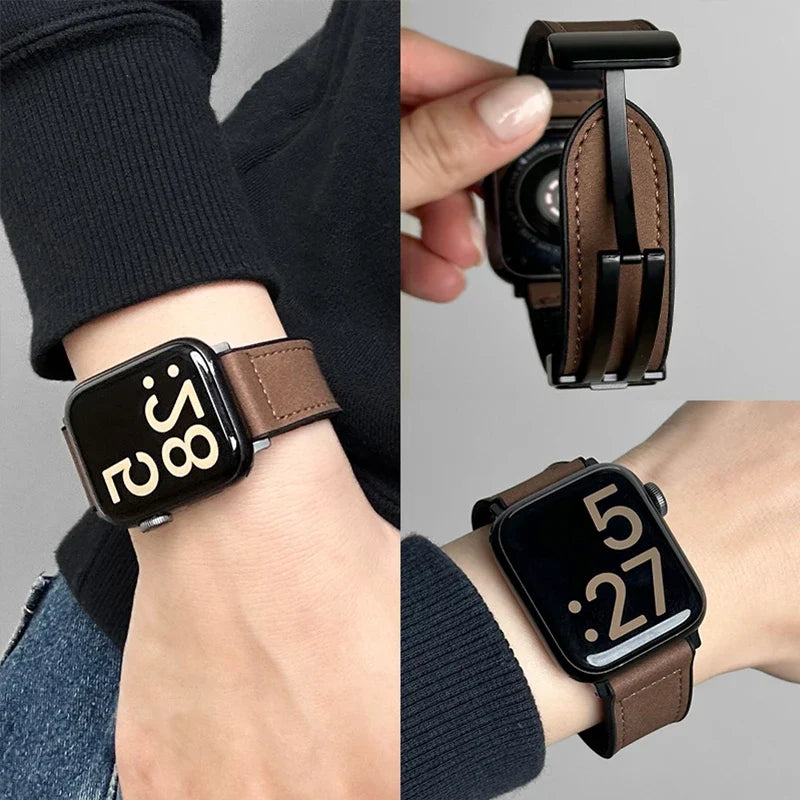 Wymienny pasek do Apple Watch ze skóry w kolorze brązowym