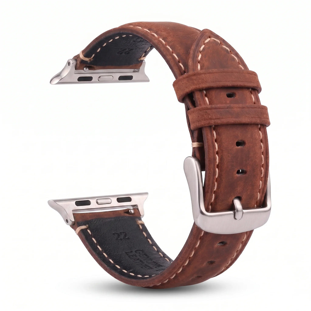 Klasyczny brązowo-srebrny skórzany pasek zamienny do Apple Watch