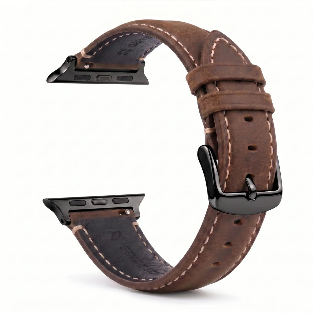 Klasyczny czarno-brązowy skórzany pasek zamienny do Apple Watch