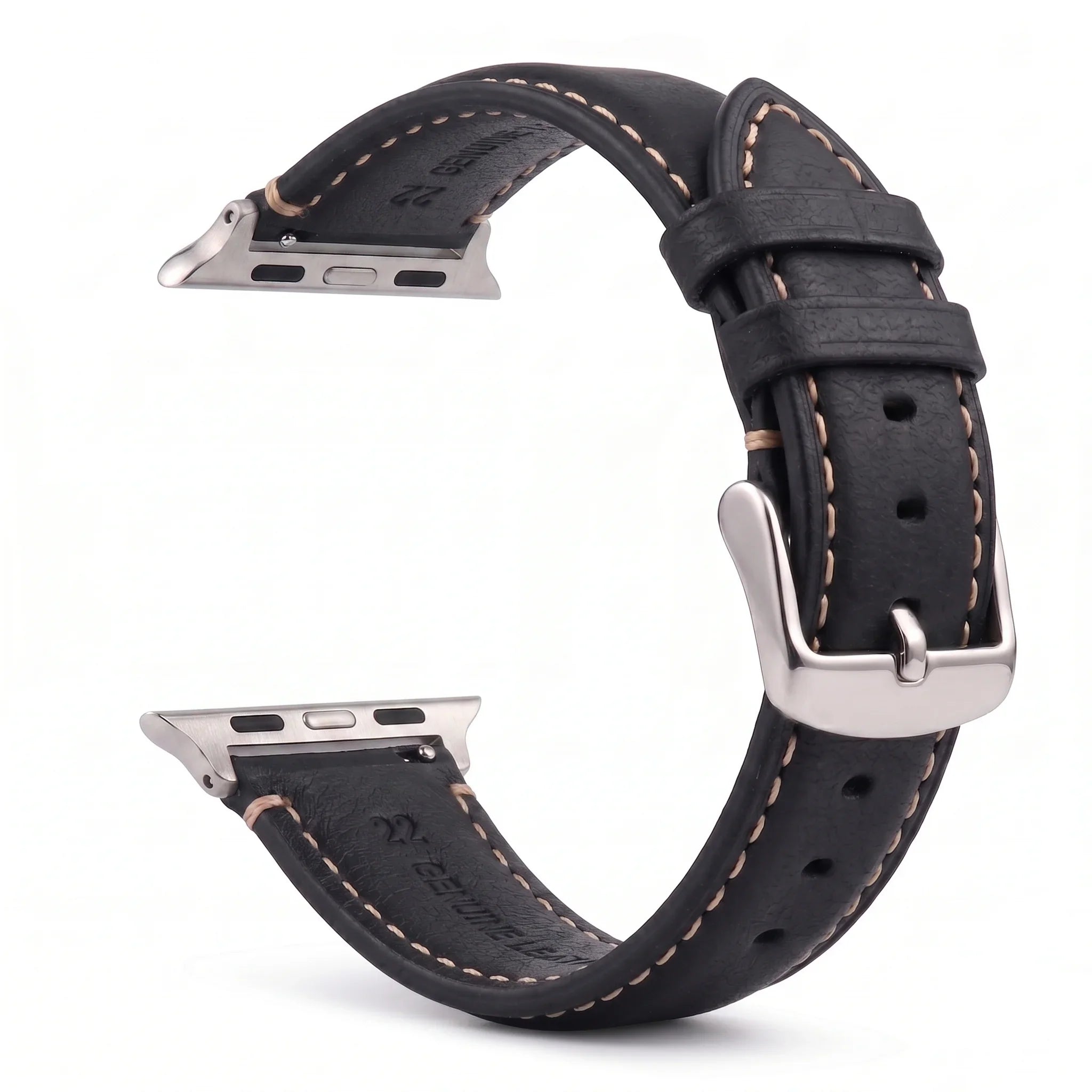 Klasyczny czarno-srebrny skórzany pasek zamienny do Apple Watch