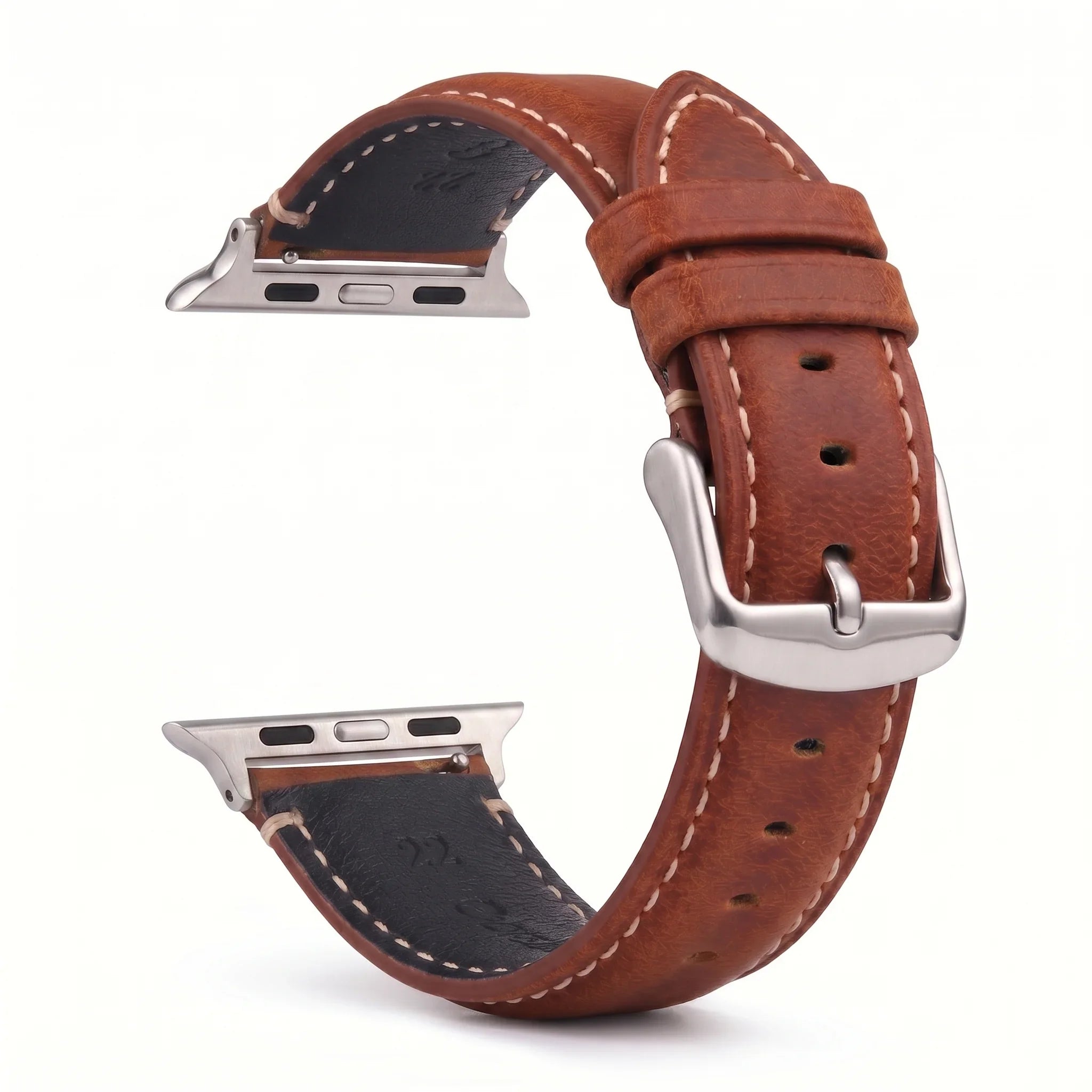 Klasyczny brązowo-srebrny skórzany pasek zamienny do Apple Watch