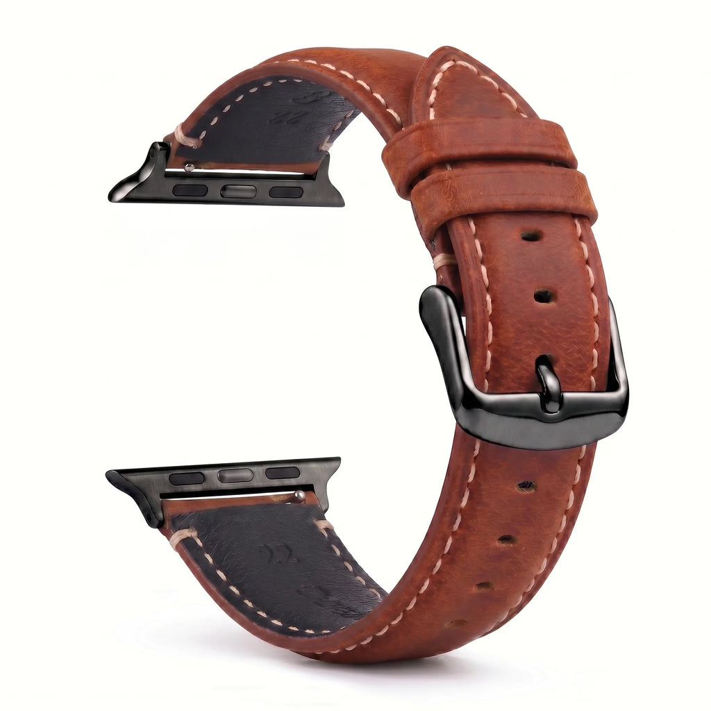 Klasyczny czarno-brązowy skórzany pasek zamienny do Apple Watch