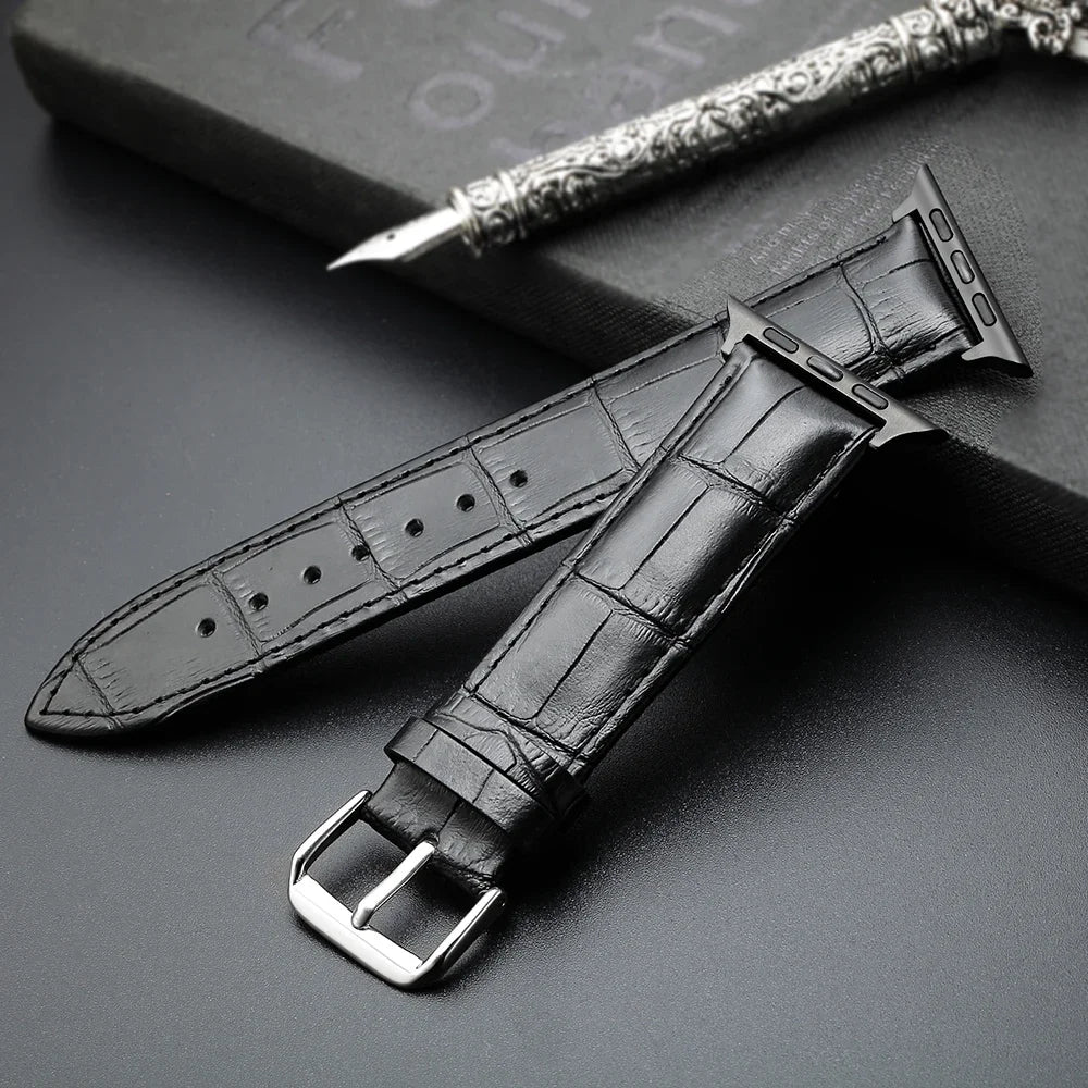 Wymienny pasek do Apple Watch ze skóry i stali w kolorze czarnym