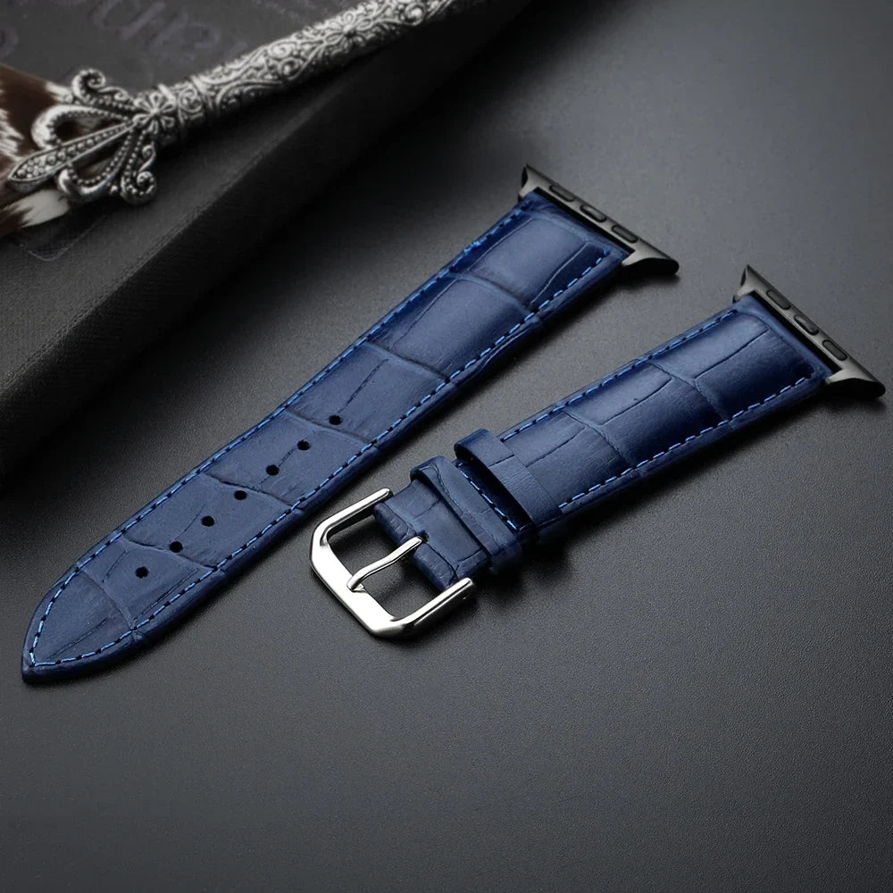 Wymienny pasek do Apple Watch ze skóry i stali w kolorze niebieskim