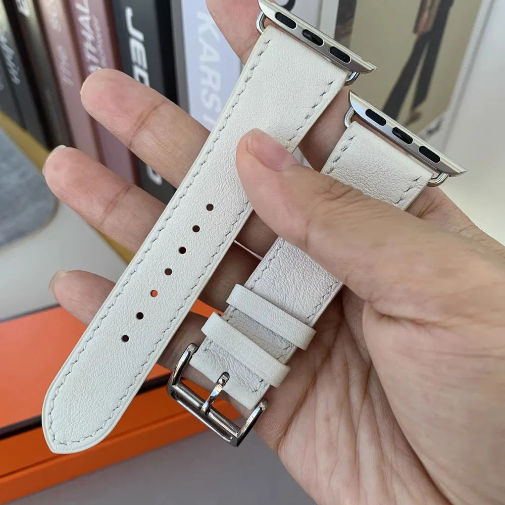 Skórzany biały pasek zamienny do Apple Watch dla kobiet i mężczyzn