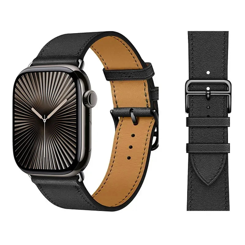 Skórzany czarny pasek zamienny do Apple Watch dla kobiet i mężczyzn
