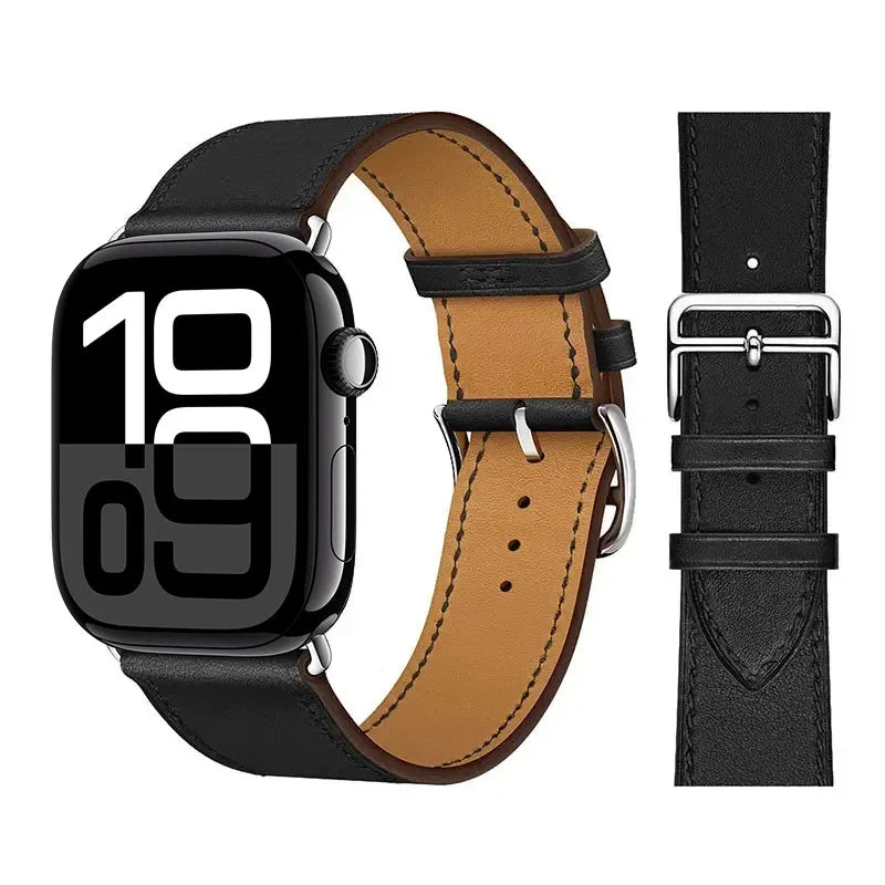 Skórzany czarny pasek zamienny do Apple Watch dla kobiet i mężczyzn
