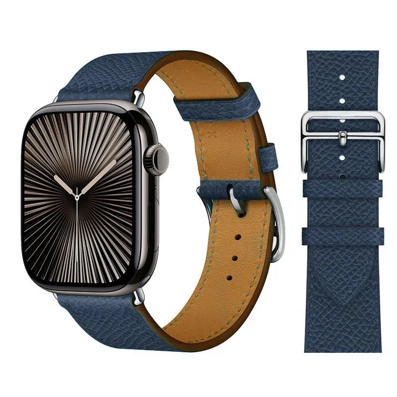 Skórzany niebieski pasek zamienny do Apple Watch dla kobiet i mężczyzn