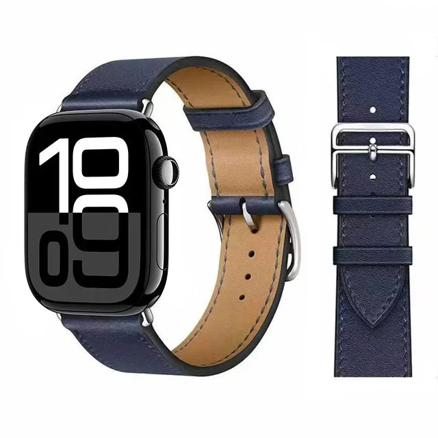 Skórzany niebieski pasek zamienny do Apple Watch dla kobiet i mężczyzn