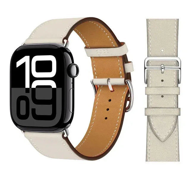 Skórzany biały pasek zamienny do Apple Watch dla kobiet i mężczyzn