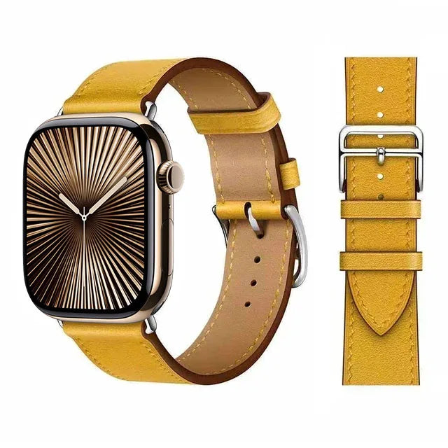 Skórzany żółty pasek zamienny do Apple Watch dla kobiet i mężczyzn