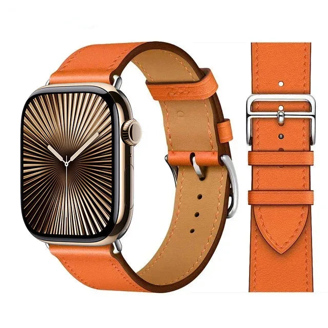 Skórzany pomarańczowy pasek zamienny do Apple Watch dla kobiet i mężczyzn