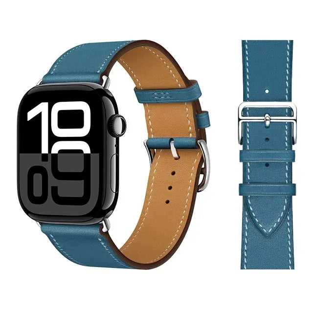 Skórzany niebieski pasek zamienny do Apple Watch dla kobiet i mężczyzn