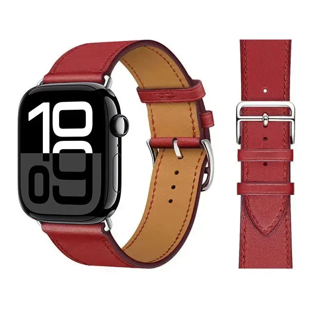 Skórzany czerwony pasek zamienny do Apple Watch dla kobiet i mężczyzn