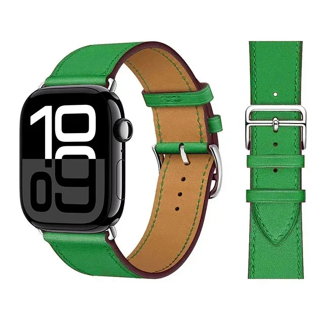 Skórzany zielony pasek zamienny do Apple Watch dla kobiet i mężczyzn
