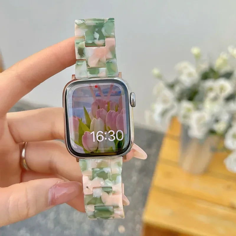 Wymienny pasek z żywicy do Apple Watch w kolorze zielono-różowym