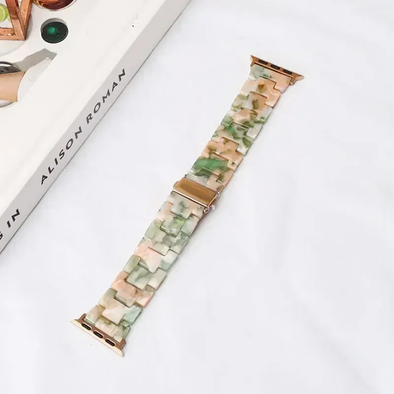 Wymienny pasek z żywicy do Apple Watch w kolorze zielono-różowym