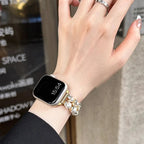 Wymienny pasek do Apple Watch z cyrkoniami i perłami w kolorze złotym z perłami