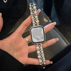 Wymienny pasek do Apple Watch z cyrkoniami i perłami w kolorze srebrnym