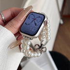 Wymienny pasek do Apple Watch z cyrkoniami i perłami w kolorze białym