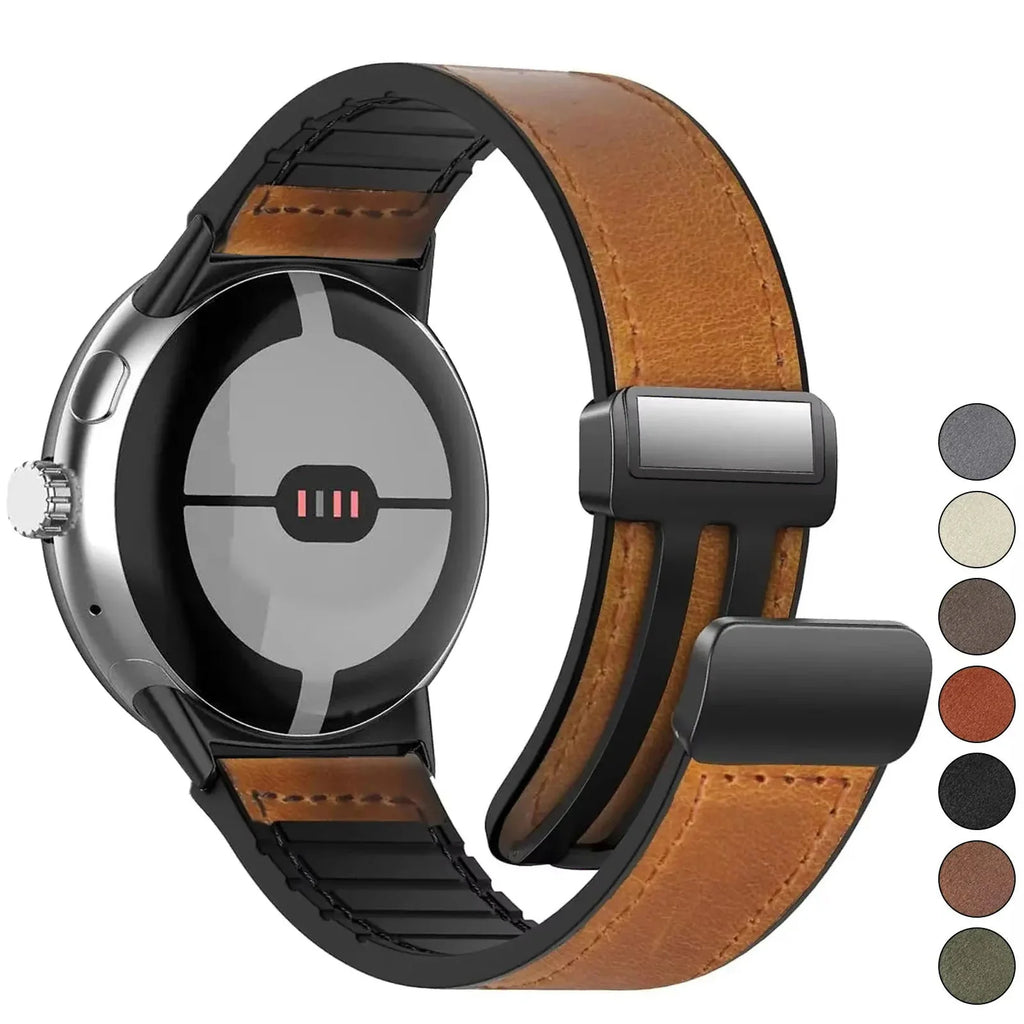 Pasek zamienny do Google Pixel Watch 1, 2, 3, 4, 41 mm, 45 mm, ze skóry brązowej 