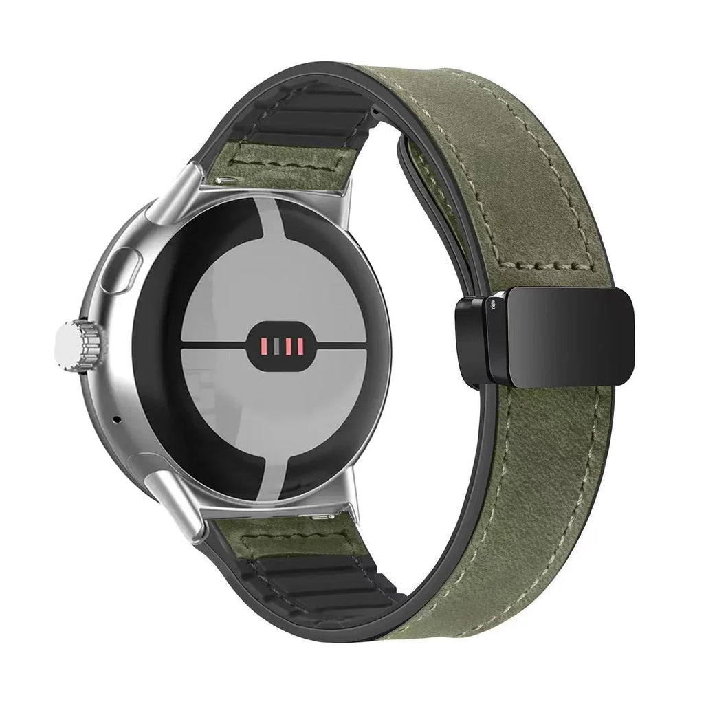 Pasek zamienny do Google Pixel Watch 1, 2, 3, 4, 41 mm, 45 mm, ze skóry zielonej