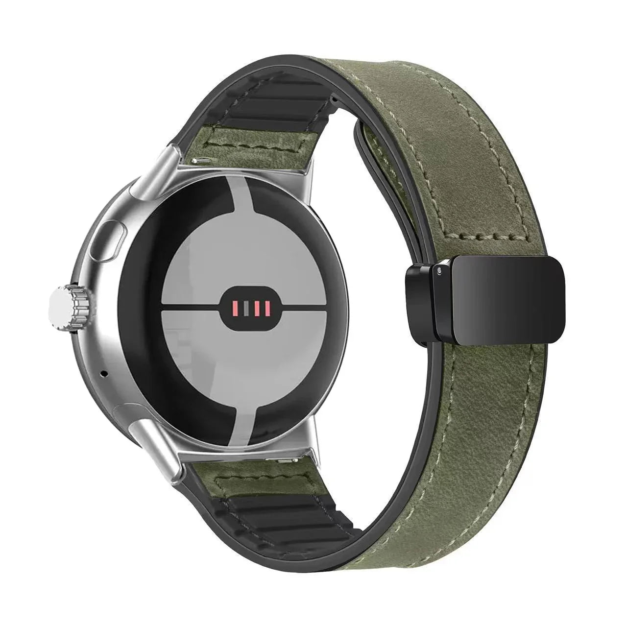 Pasek zamienny do Google Pixel Watch 1, 2, 3, 4, 41 mm, 45 mm, ze skóry zielonej
